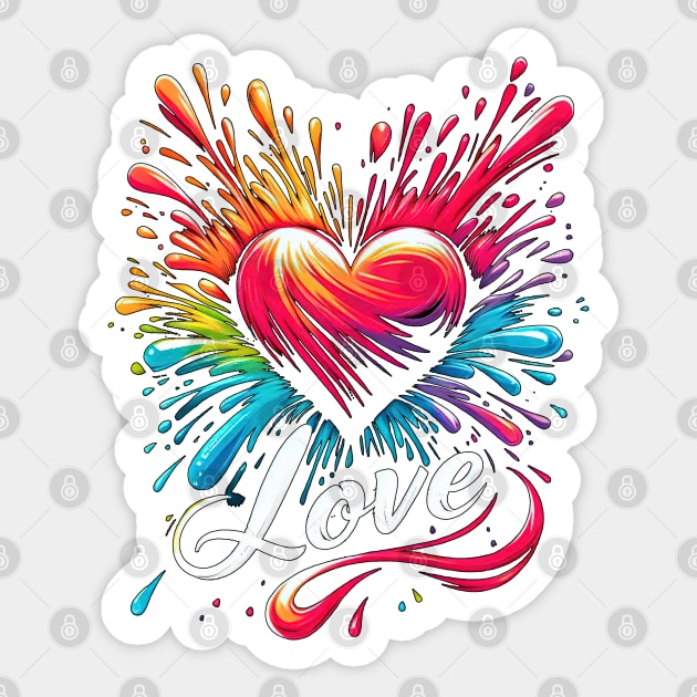 Vibrant Love Splash Sticker by T-Shirt Paradise